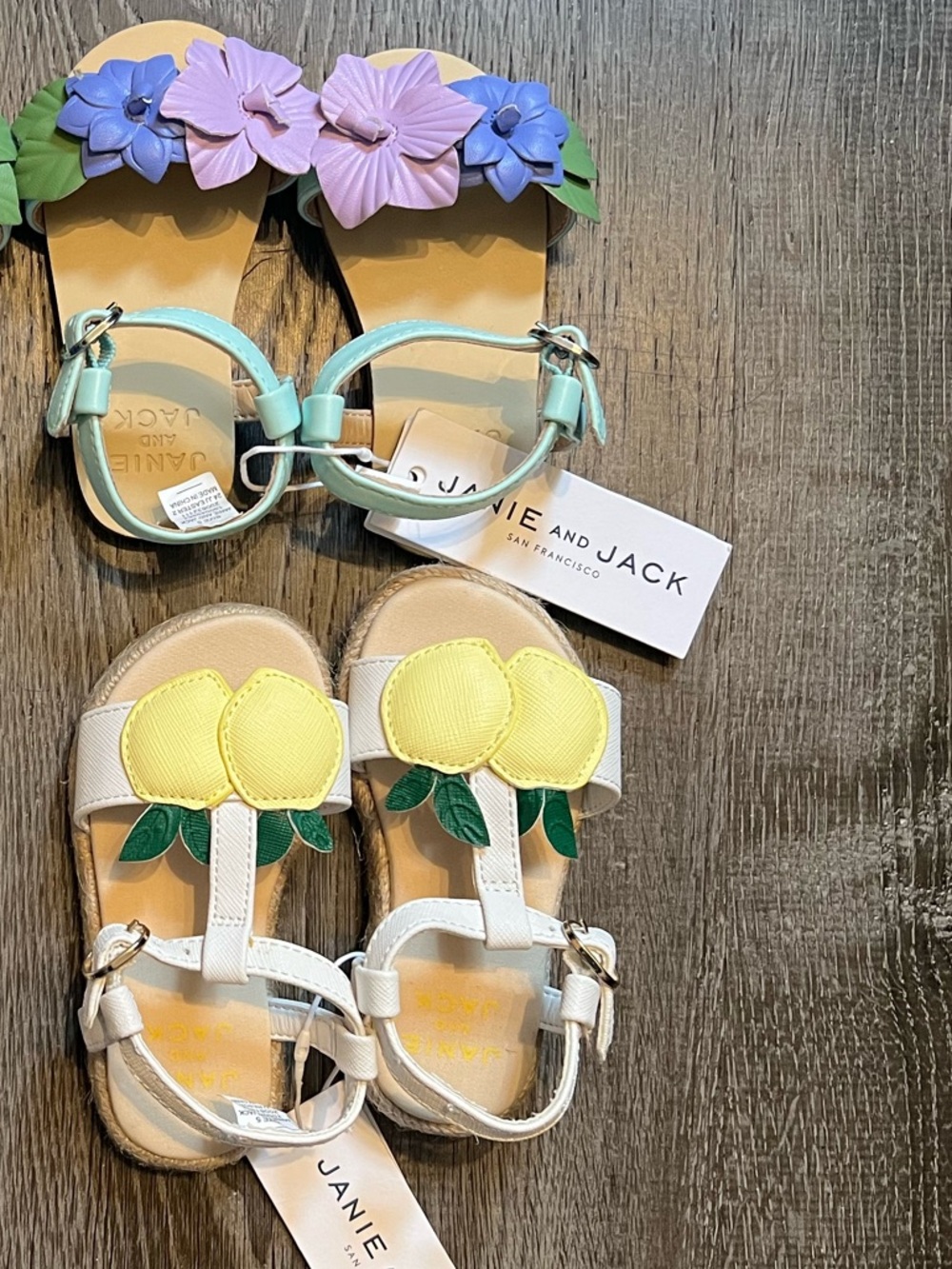 Janie and Jack Girls' Floral Purple & Mint and Lemon White Sandals (2 Pairs) 5c